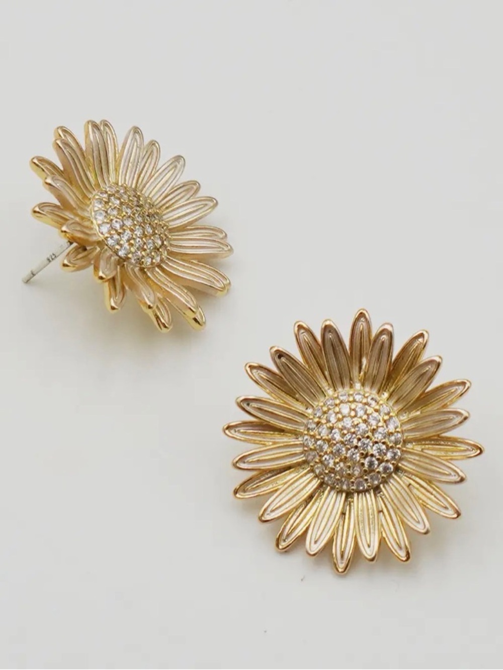 Gold Sunflower CZ Stud Earrings (5510)
